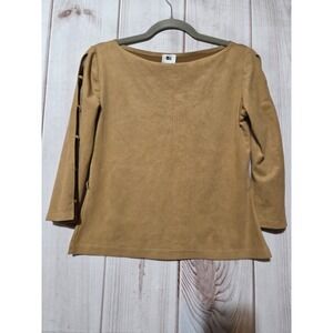 International Newport Group Faux Suede Lattice Sleeve Top Tan Camel Large